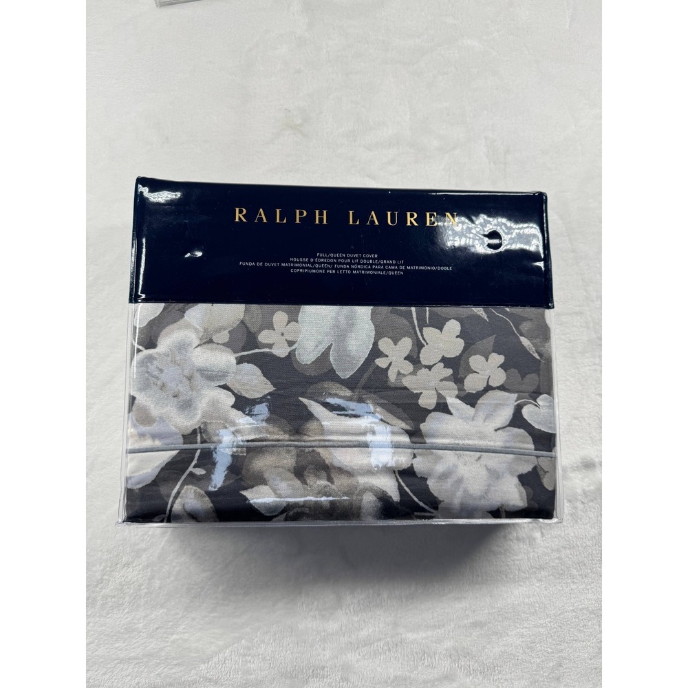 Ralph Lauren Avery Charcoal Heather Floral Sateen Queen Duvet Cover - 92 x 96 in